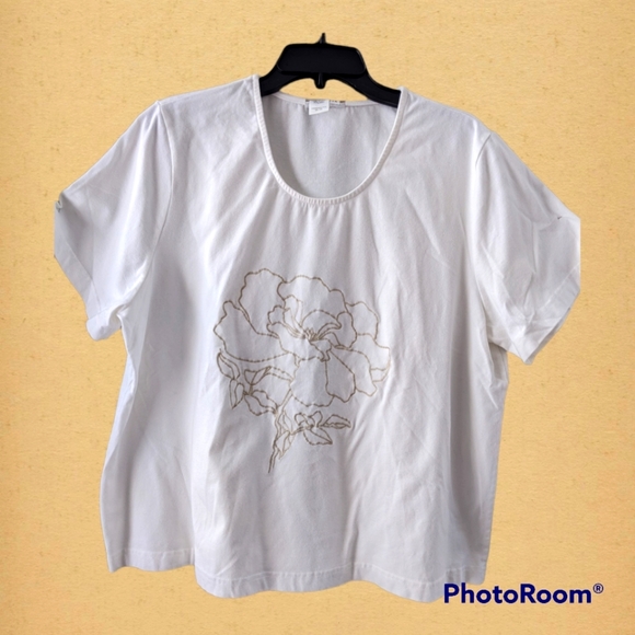 Coldwater Creek Tops - White embroidered short sleeve t shirt